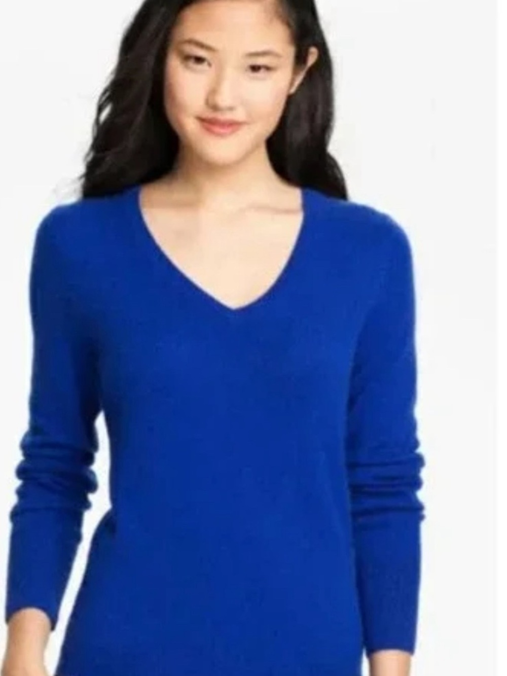 Only Mine Women's 2 Ply Cashmere Sweater Blue V-Neck Long Sleeve,Size Small
